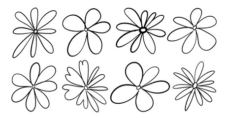 Hand drawn vector flowers. Set of botanical plants line illustration.