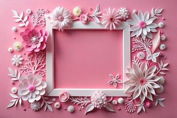 Obraz premium A frame made of pink and white flowers on a pink background