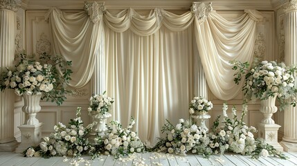 Elegant Wedding Ceremony Backdrop with White Flowers
