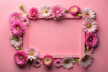 Fototapeta premium A frame made of pink flowers on a pink background