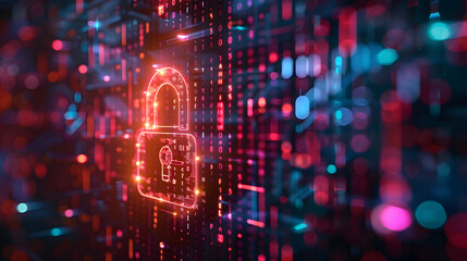 Obraz premium Secure digital information using a padlock icon on a virtual interface. Concept Cybersecurity, Digital Protection, Secure Data, Privacy, Padlock Icon
