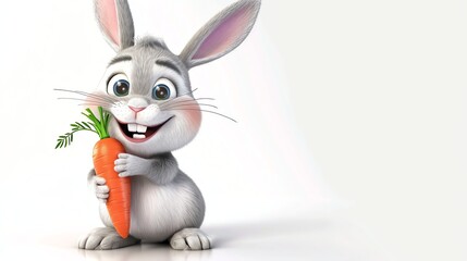 Fototapeta premium A cute cartoon bunny is holding a carrot.
