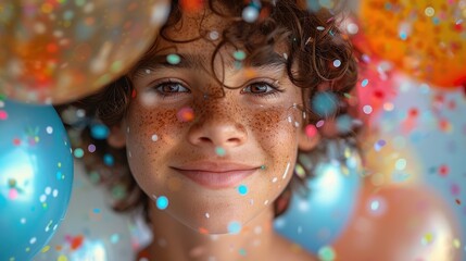 A joyful scene filled with colorful balloons and confetti capturing the essence of celebration, happiness, and festivity. Perfect for festive occasions and lively moods.