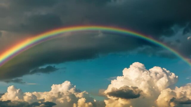 Rainbow in the sky over the clouds landscape clear weather horizon colourful full hd 4k video download