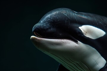 Fototapeta premium Mystic portrait of Killer Whale, copy space on right side, Anger, Menacing, Headshot, Close-up View