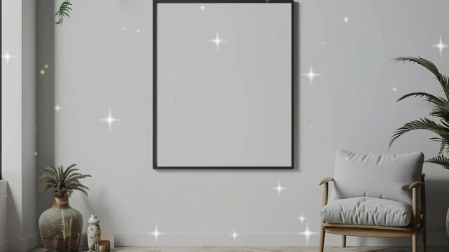 Living room interior mockup with wall poster