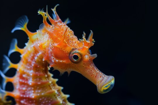 Mystic portrait of Unicorn Seahorse, copy space on right side, Anger, Menacing, Headshot, Close-up View