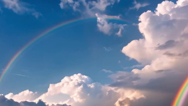 Rainbow in the sky over the clouds landscape clear weather horizon colourful full hd 4k video download