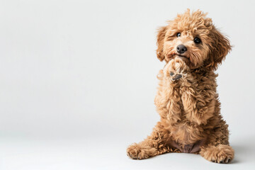 Fototapeta premium a small dog sitting on a white surface