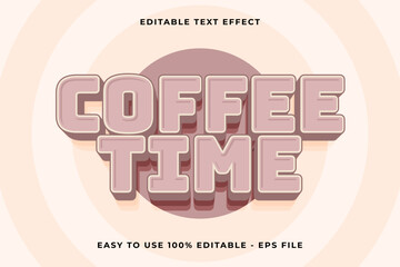 coffee time Editable text effect 3d Trendy Cartoon template style vintage vector