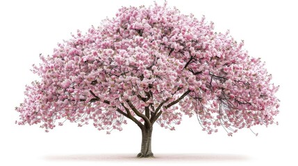 Fototapeta premium Beautiful cherry blossom tree in full bloom, isolated on a white background, capturing its delicate petals.