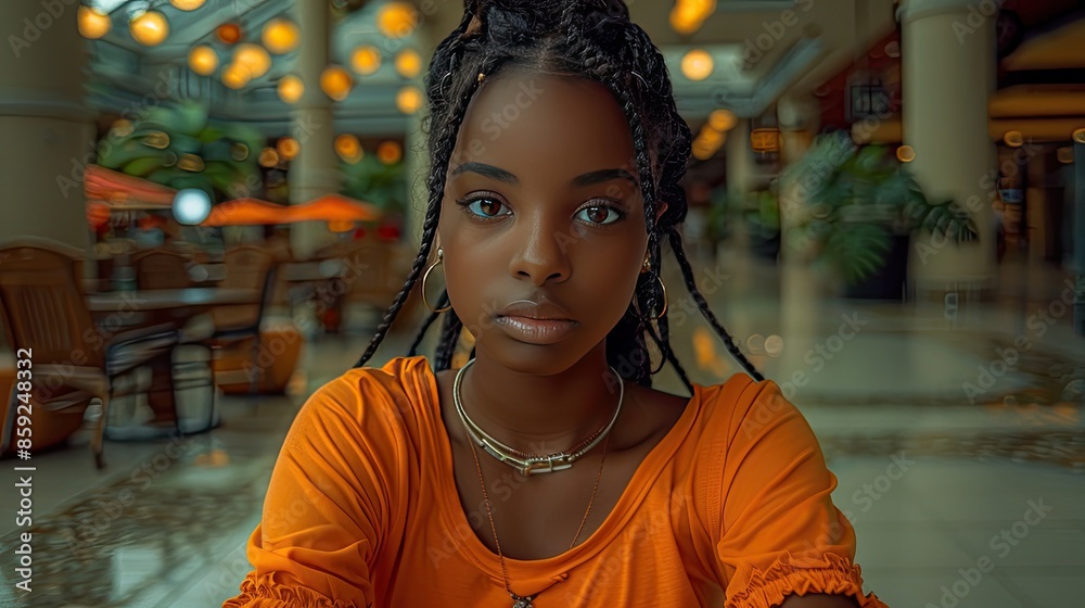 Wall mural young african american girl shopping in mall