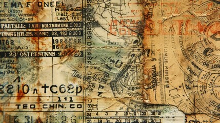 Fototapeta premium An intricate handdrawn design adorns a worn and yellowed train ticket from the 1920s.