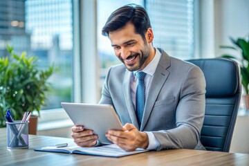 smiling businessman working in the office.