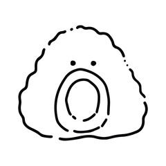 Cute cartoon food character. Cute Onigiri Outline. Funny rice with nori wrap and cute face, cartoon Japanese food mascot, onigiri sticker vector illustration
