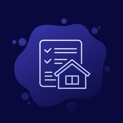 Building permit linear icon with house, vector