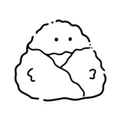 Cute cartoon food character. Cute Onigiri Outline. Funny rice with nori wrap and cute face, cartoon Japanese food mascot, onigiri sticker vector illustration