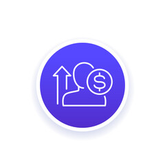 salary raise line icon, increase earnings vector