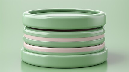 Obraz premium A stack of smooth, glossy cylinders in shades of green and cream