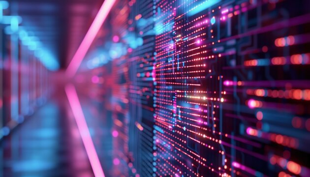 Futuristic Neon Cyber Network with Vibrant Digital Circuit Patterns