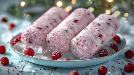Close-up of homemade raspberry popsicles