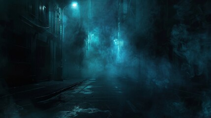 Obraz premium Dark, Foggy Street at Night