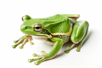 Obraz premium a green frog sitting on a white surface
