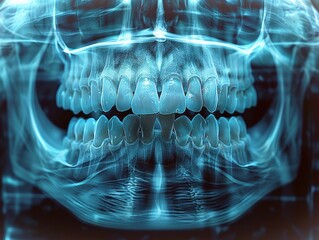 A digital rendering of a human jawbone with teeth