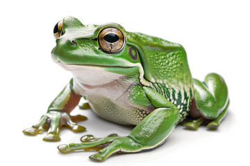 Obraz premium a green frog sitting on top of a white surface