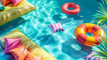 Obraz premium Colorful swimming pools in summer 