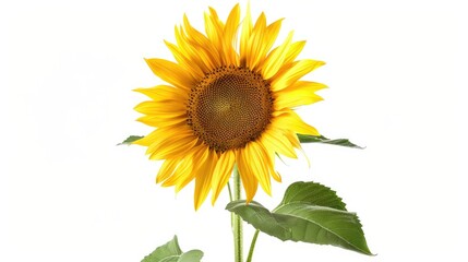 Fototapeta premium Single sunflower with detailed petals and a white background, highlighting its natural beauty.