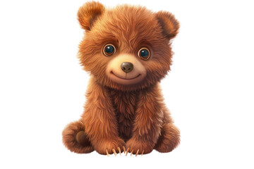 Fototapeta premium Adorable baby bear with soft fur, big eyes, and a cute expression. Perfect for children's stories, illustrations, and animal-themed designs.