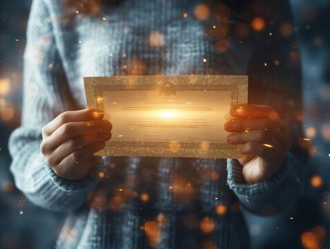 Top Performer Recognition A business person receiving a softly glowing certificate 