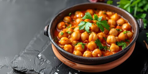 Traditional Indian dish chole masala chickpeas cooked in aromatic spices. Concept Indian Cuisine, Chickpea Recipes, Aromatic Spices, Flavorful Dishes, Vegetarian Cooking