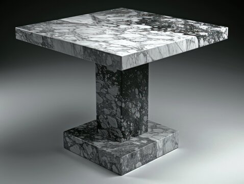 A square marble table with a unique I-shaped base - Powered by Adobe