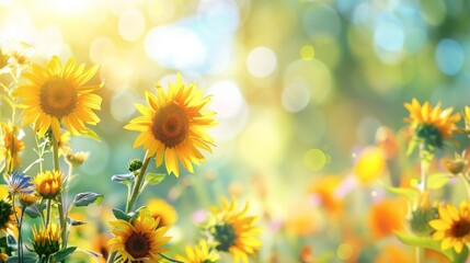 Obraz premium Sunflowers in a Meadow with a Sunny Glow