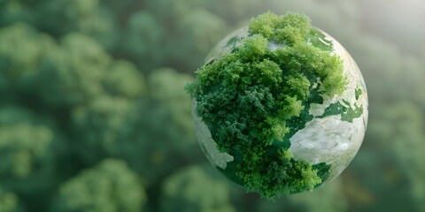 Earth globe with lush green trees symbolizing global environmental conservation and protection. Concept Environmental Conservation, Global Protection, Earth Globe, Lush Green Trees, Sustainability