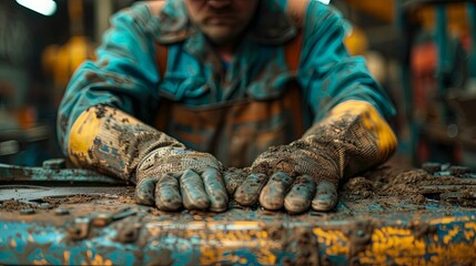 A determined mechanic in a workshop is seen completing a task involving greasy machinery, highlighting the dedicated effort required in mechanical repairs under strenuous conditions.