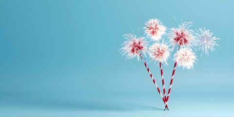 Obraz premium July 4th celebration mockup with American flag colors fireworks and copy space. Concept July 4th Celebration, American Flag Colors, Fireworks Display, Copy Space, Festive Mockup