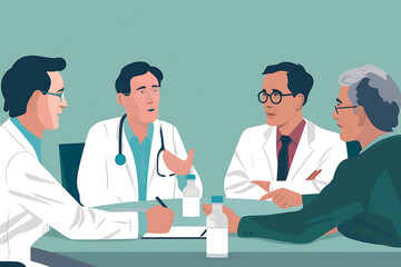 Fototapeta premium Vector IllustrationDoctors, Nurses, and Teamwork on Tablet for Hospital Management Data Report, Supporting Black Patients, Clinic Results, Research, Healthcare