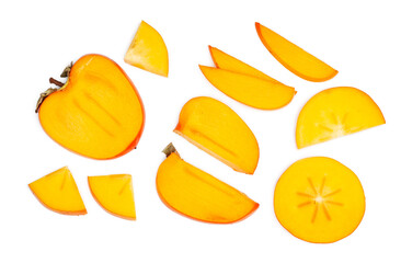 Persimmon slices isolated on a white background, top view