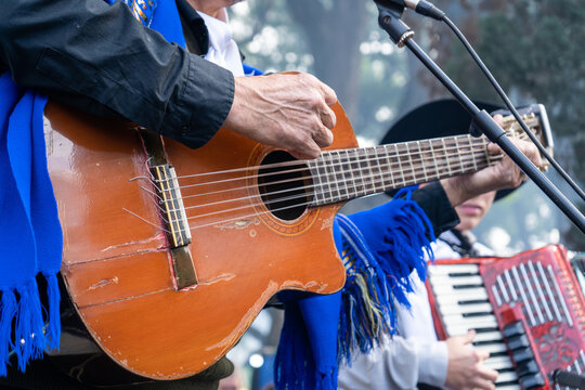 Banda t&iacute;pica de folklore argentino tocando en vivo. Guitarra y acorde&oacute;n