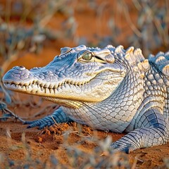 Obraz premium A close-up of a crocodile basking in the African sun