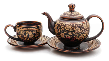 tea set isolated on a white background. Tea ceremony. Created with Generative AI technology.