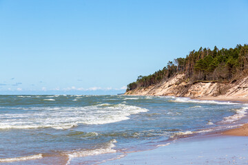 Staldzene steep coast beach at the Baltic sea in June in summer in Ventspils in Latvia