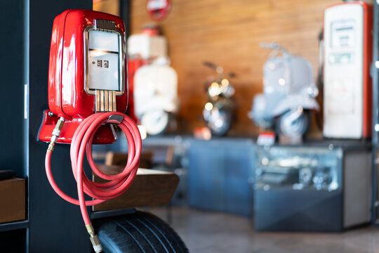 vintage wind meter Tire pressure meter Tire inflation equipment bokeh light background
