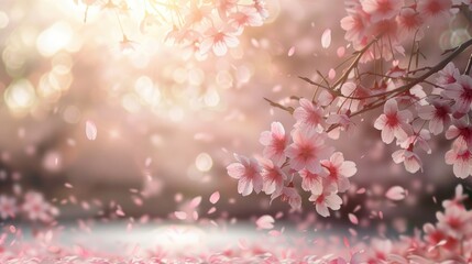 Naklejka premium Elegant Japanese cherry blossoms Valentine s Day backdrop