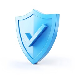 cartoon 3d Icon safety shield check mark perspective . Blue symbol security safety icon. Checkmark in minimalistic style. 3d vector illustration. white background