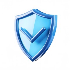 cartoon 3d Icon safety shield check mark perspective . Blue symbol security safety icon. Checkmark in minimalistic style. 3d vector illustration. white background