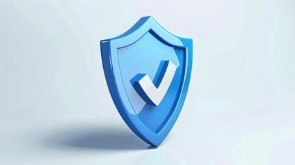 cartoon 3d Icon safety shield check mark perspective . Blue symbol security safety icon. Checkmark in minimalistic style. 3d vector illustration. white background